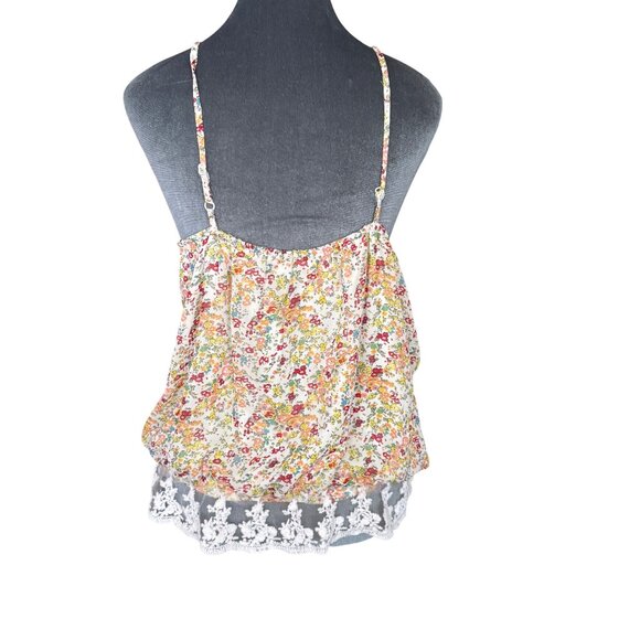 Womens Floral Spaghetti Strap Tank Top W/ Lace Hem By Poetry Size L 100% Polyest - Picture 5 of 6